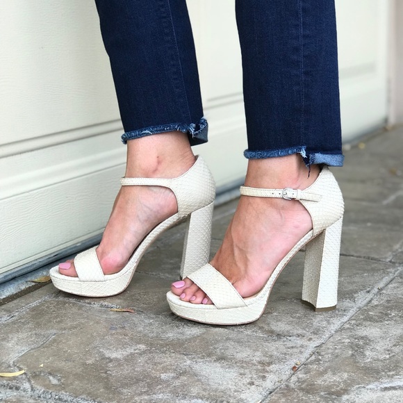 Ivory Chunky Heel Snake Skin Platform Sandal - Picture 3 of 7